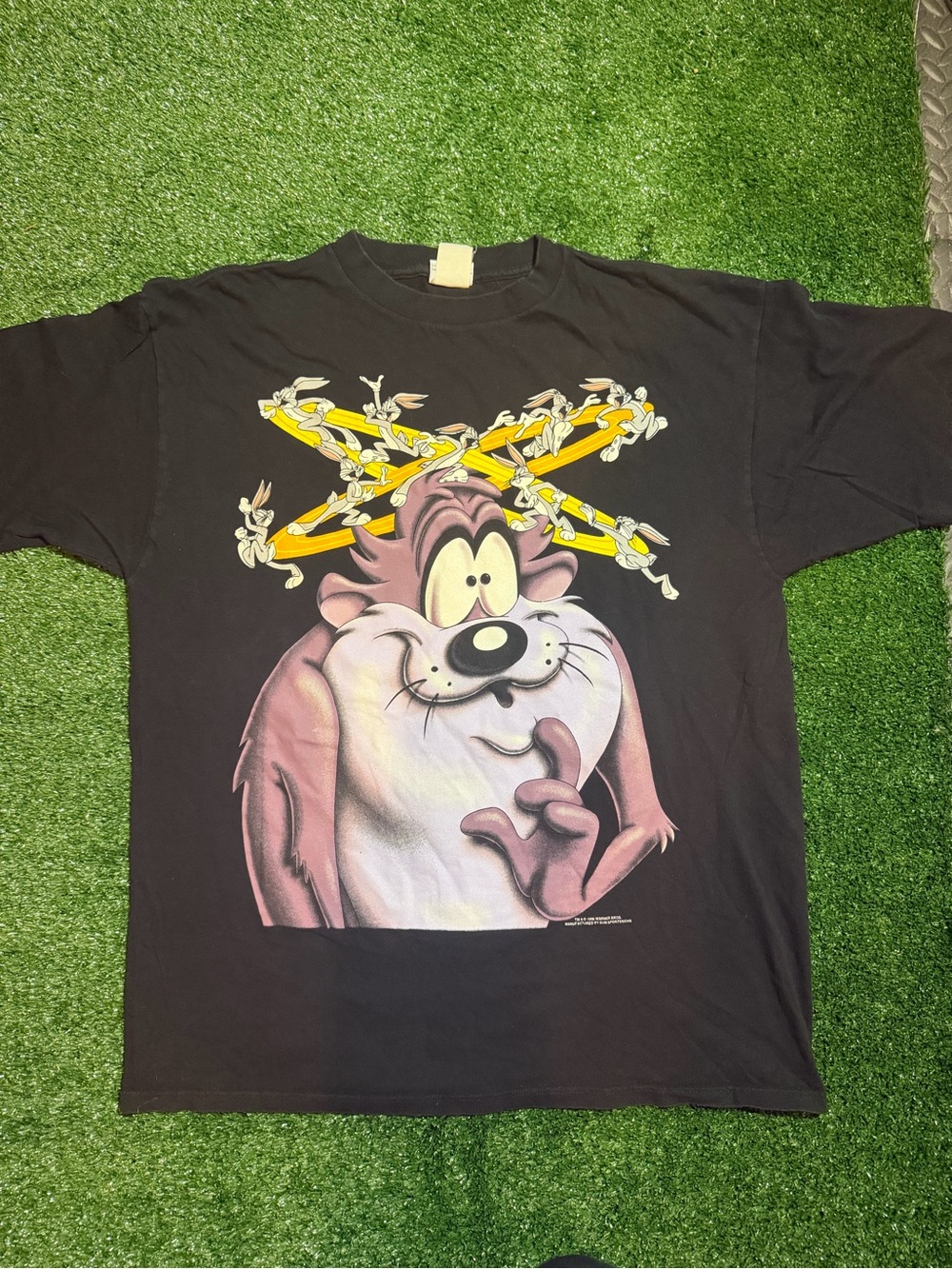 Black Short-Sleeve Graphic Tee with Pink Tasmanian Devil Print